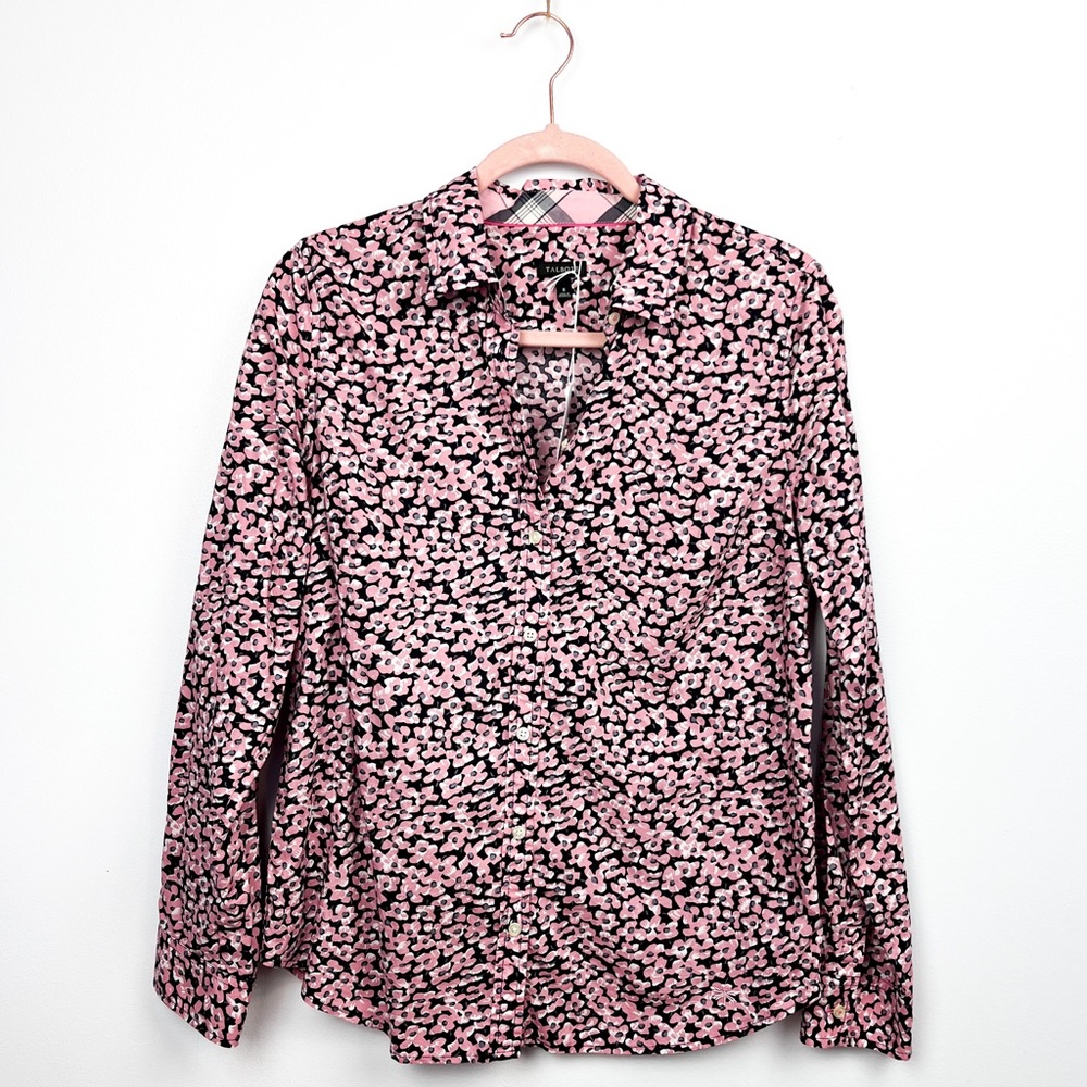 Talbots Pink & Black Floral Button-Up Long Sleeve Shirt